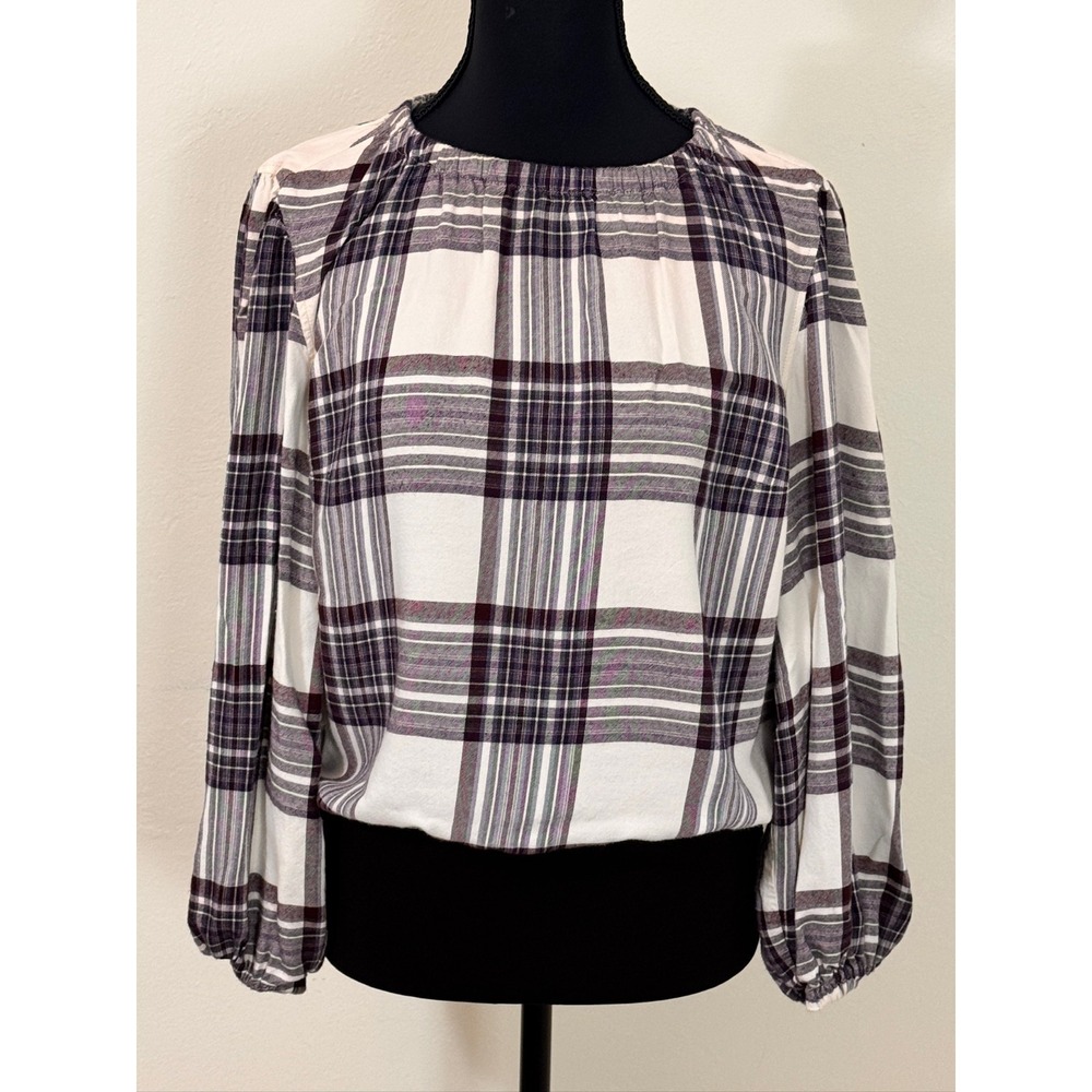 Anthropologie Cloth & Stone Glacier‎ Plaid Blouse Plaid Top Size XS